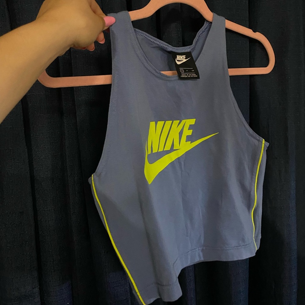 NEW never worn Blue and yellow Nike running stripped crop top
